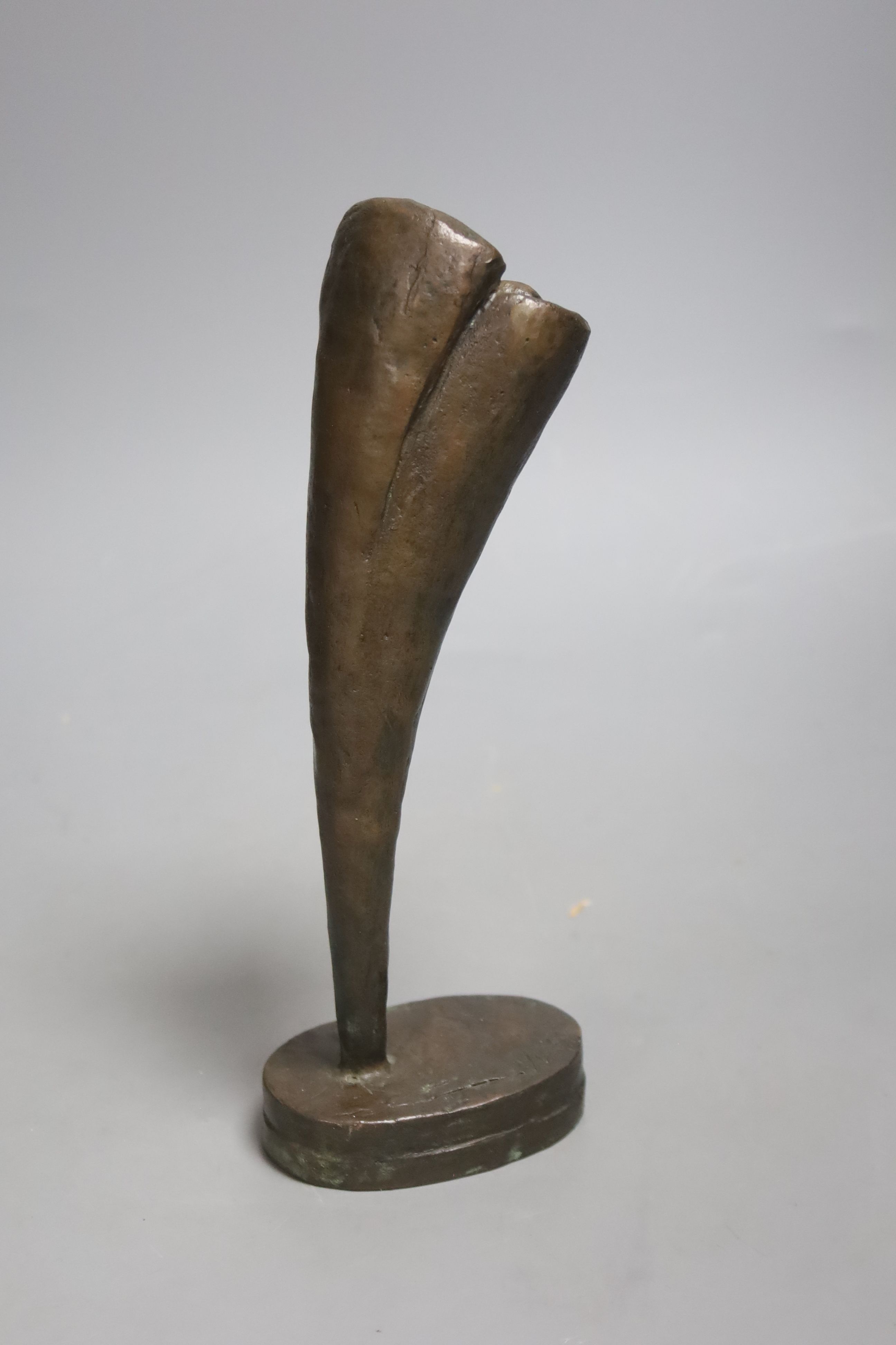 A Henry Moore style abstract figural bronze, indistinctly signed and dated, height 23cm